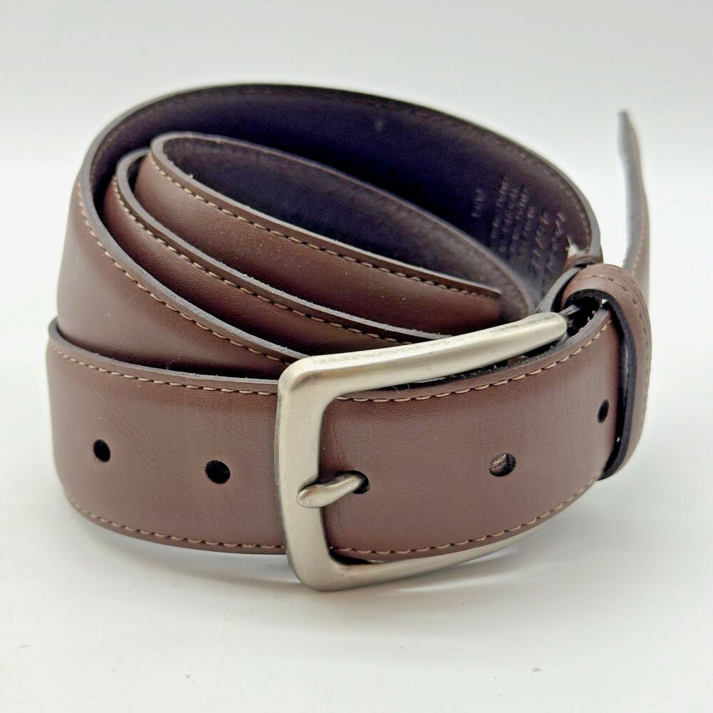 Columbia Leather & Synthetic Belt Men's 46 Brown Casual Stitched Silver Buckle